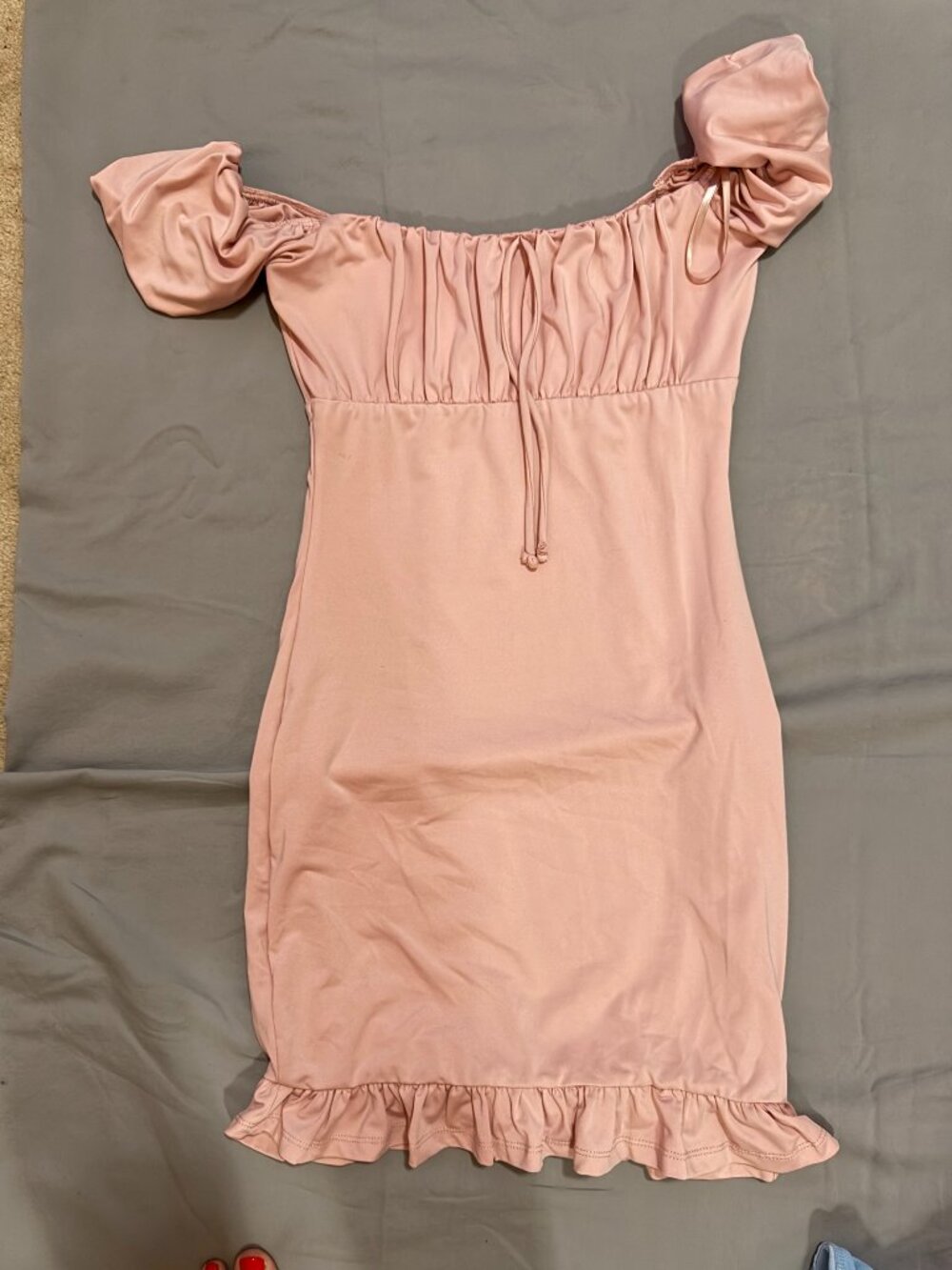 Lovesome Dusty Rose Off-Shoulder Ruffle Mini Dress Size Small  SKU056